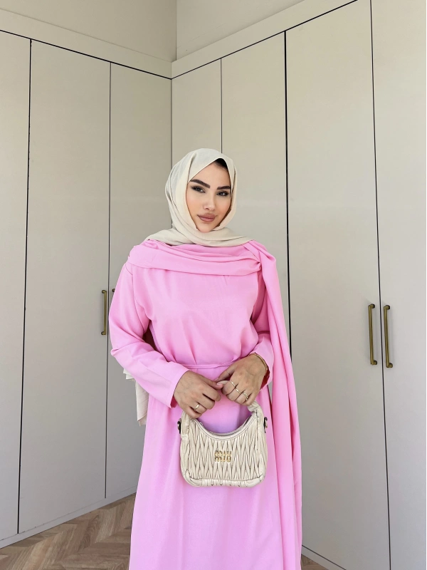 Ves Atkı Detaylı Elbise Pembe