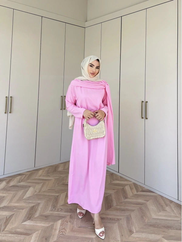 Ves Atkı Detaylı Elbise Pembe