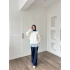 Gömlek Detaylı 3 İplik Sweat - Beyaz