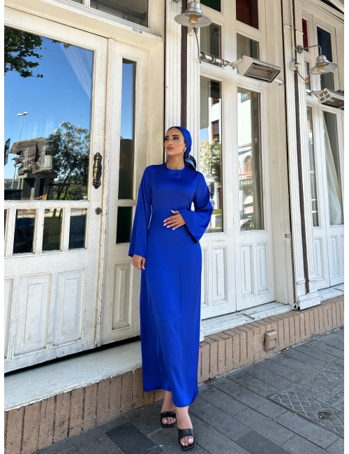 Ezo Arkası Bağlamalı Elbise Saks