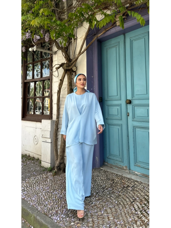 Mela Ön Pileli Takım Bebe Mavi