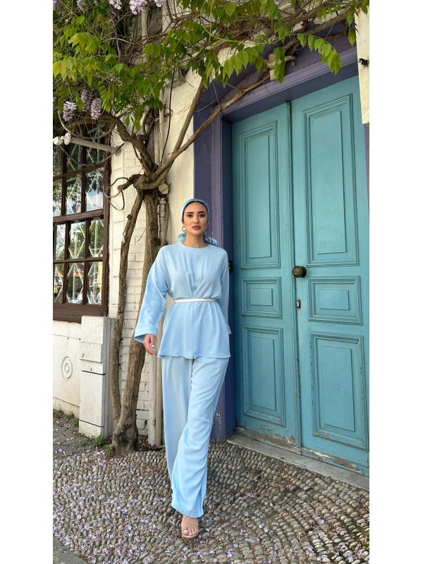 Mela Ön Pileli Takım Bebe Mavi