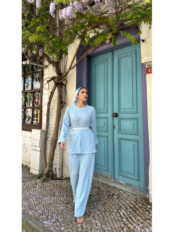 Mela Ön Pileli Takım Bebe Mavi