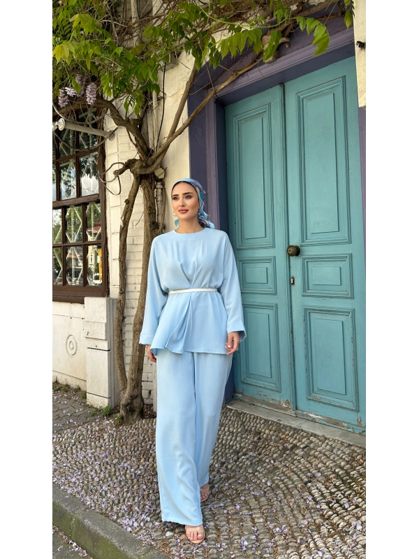 Mela Ön Pileli Takım Bebe Mavi