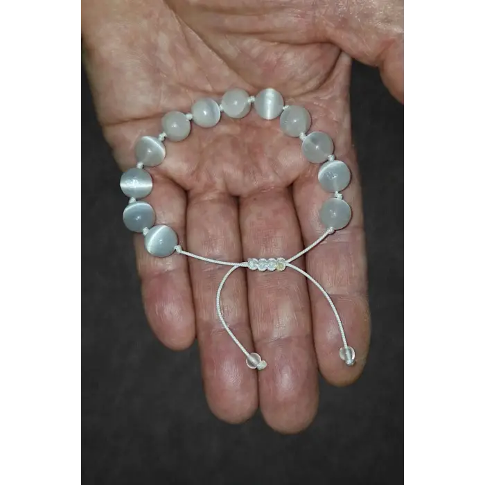10 mm Beyaz Selenit Bileklik Makrome Ayarlı 315-3