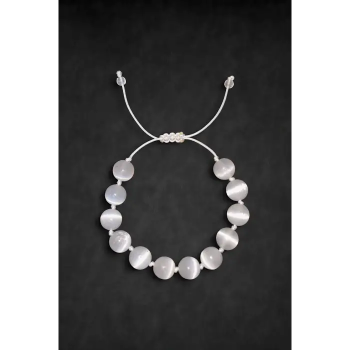 10 mm Beyaz Selenit Bileklik Makrome Ayarlı 315-3