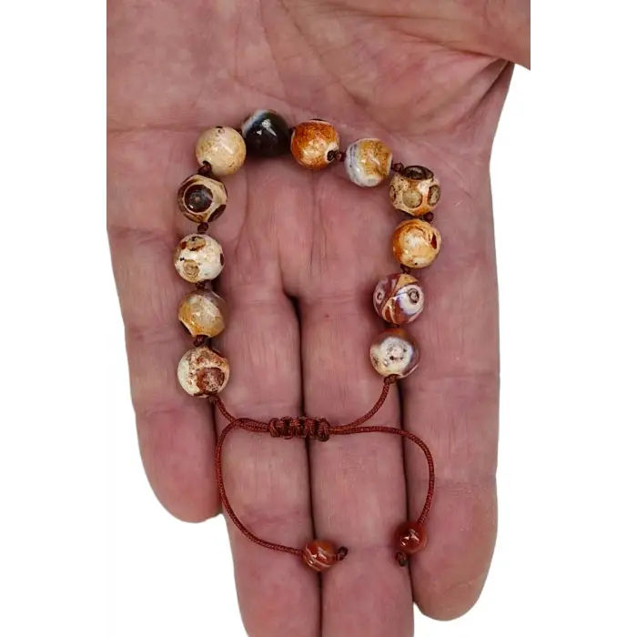 10 mm Hakiki Tibet Akiği Bileklik Makrome Ayarlı 471-2