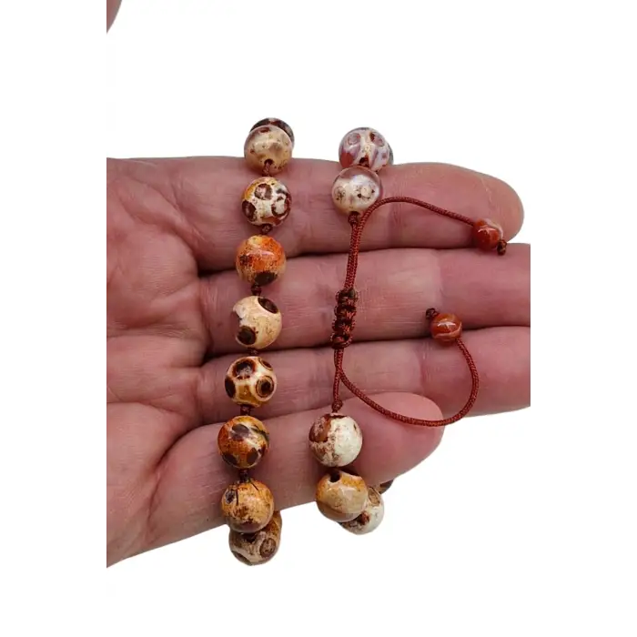 10 mm Hakiki Tibet Akiği Bileklik Makrome Ayarlı 471-2