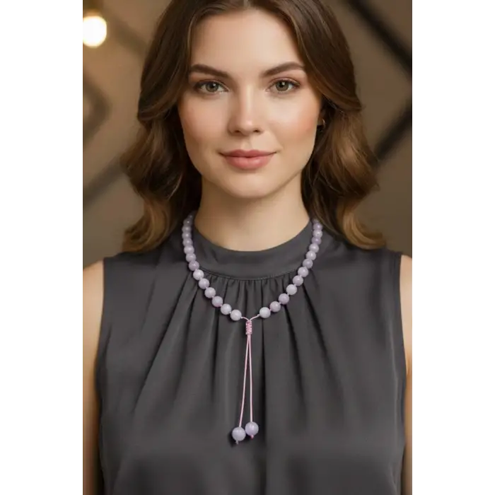 10 Mm Pembe Kunzit Kristali Fonksiyonel Kolye 601-2