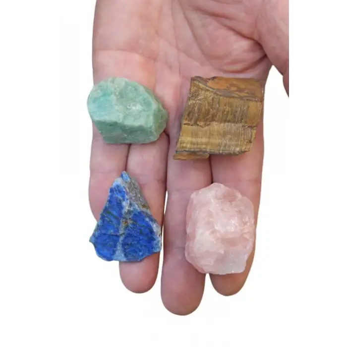 4 Parça Doğal Taş Kaplangözü Lapis Amazonit Pembe Kuvars 10-4