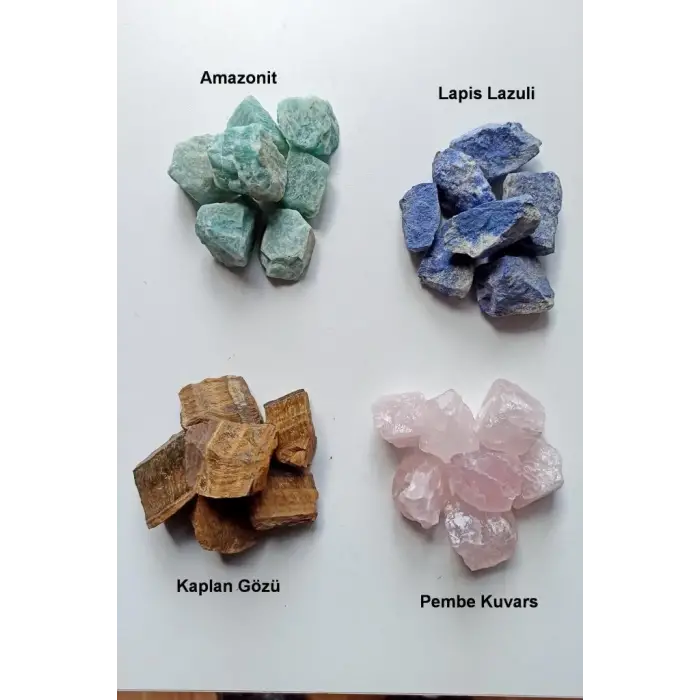 4 Parça Doğal Taş Kaplangözü Lapis Amazonit Pembe Kuvars 10-4