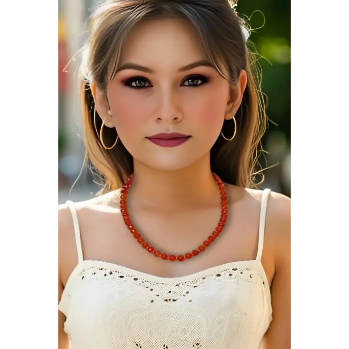 Karnelyan Akik Kolye 8mm Faset Kesim 308-4