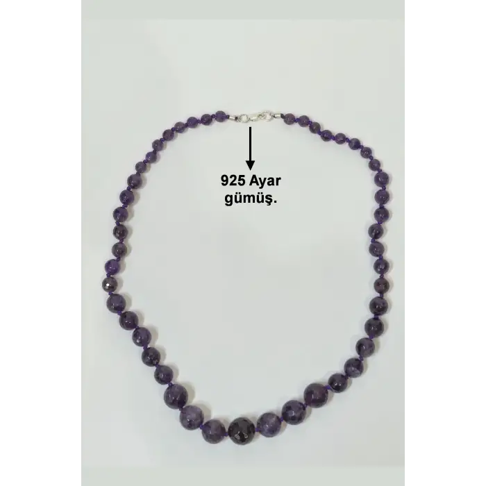 Koyu Renk Ametist Kolye - Gümüş Malzemeli Süzme Tasarım 348-3