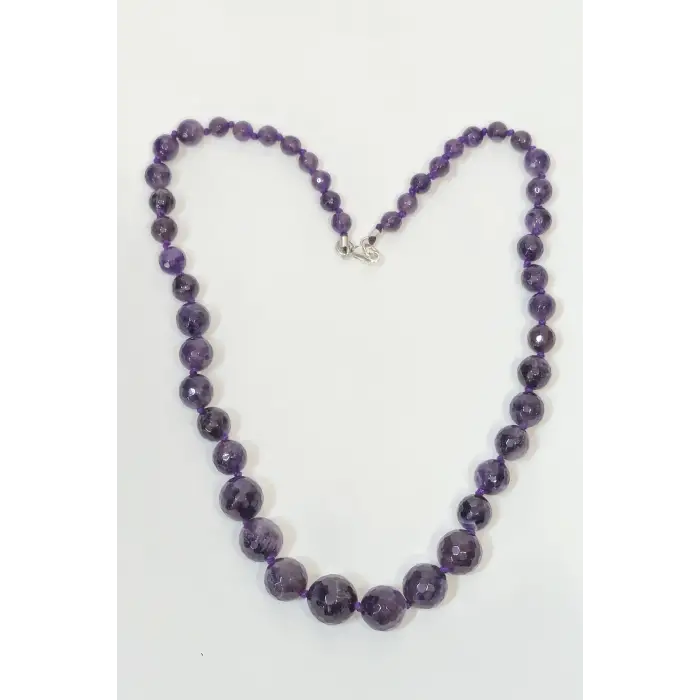 Koyu Renk Ametist Kolye - Gümüş Malzemeli Süzme Tasarım 348-3