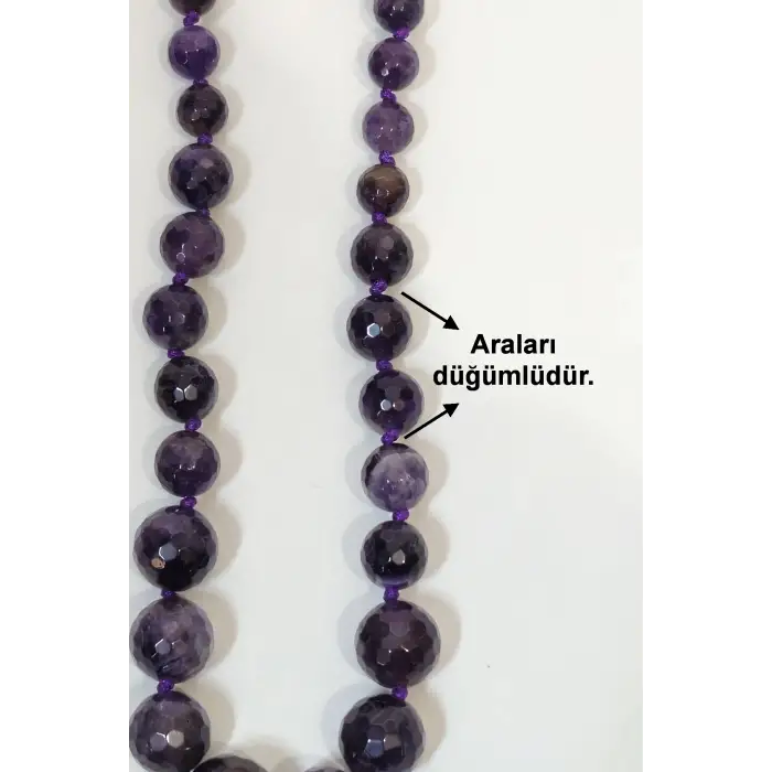 Koyu Renk Ametist Kolye - Gümüş Malzemeli Süzme Tasarım 348-3