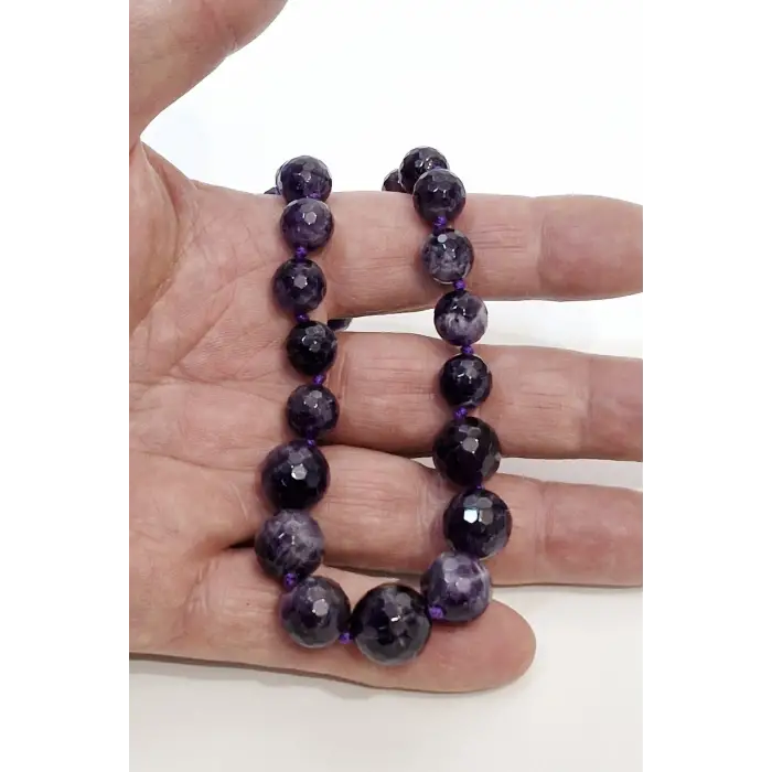 Koyu Renk Ametist Kolye - Gümüş Malzemeli Süzme Tasarım 348-3