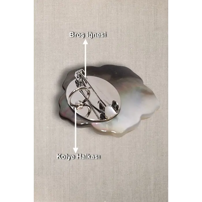 Gül Motifi Gri Renk Sedef Broş BR10-13