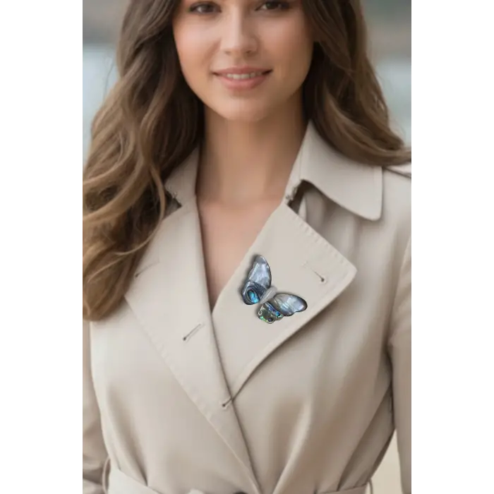 Abalon Shell Kelebek Motifi Sedef Broş BR10-12