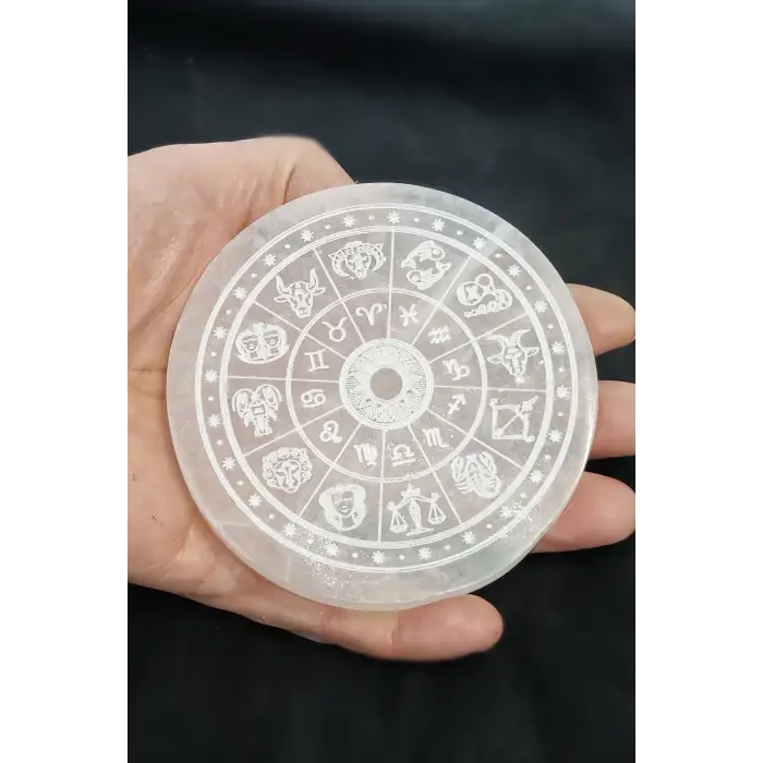Burçlar, Astroloji Desenli Enerji Yükleyici Beyaz Selenit Plaka 42
