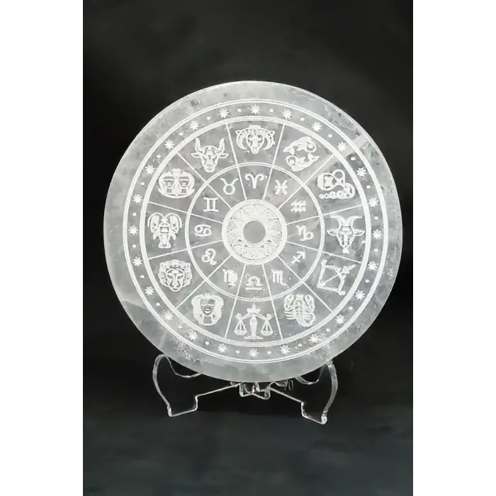 Burçlar, Astroloji Desenli Enerji Yükleyici Beyaz Selenit Plaka 42