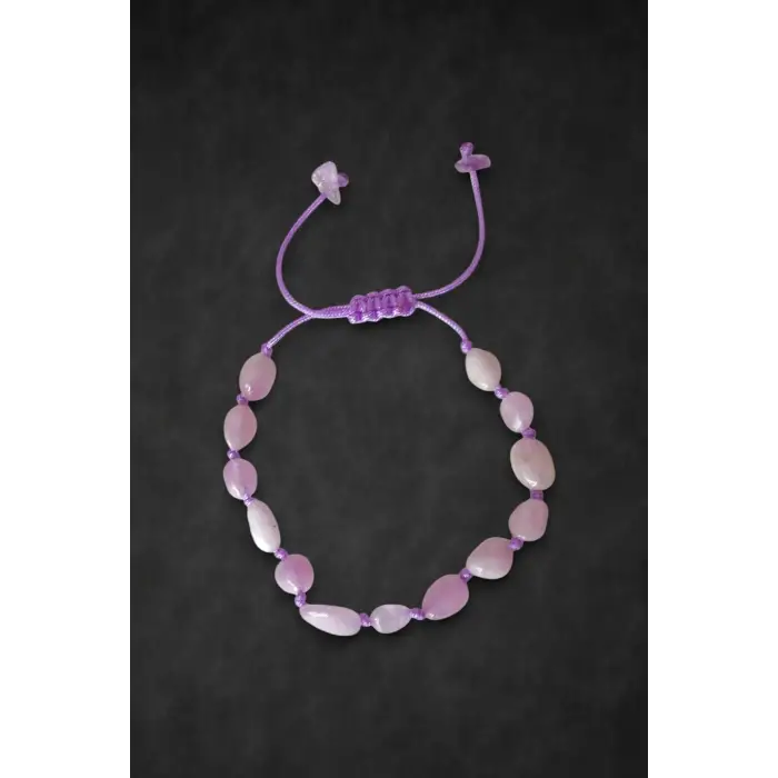 Doğal Kunzit Taşı Makrome Ayarlı Bileklik 326-7