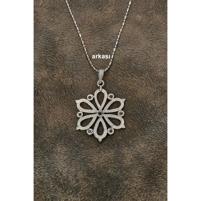 7 Çakra Taşlı Kolye Çiçek Motifli 236-C4