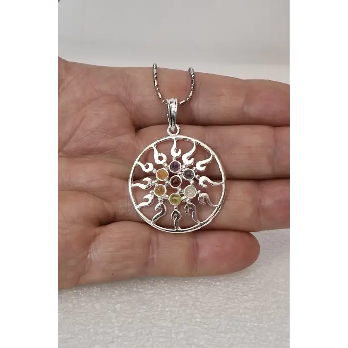 7 Çakra Taşlı Kolye Güneş Motifli 236-C5