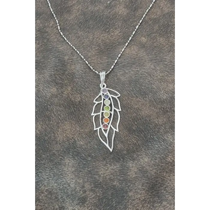 7 Çakra Taşlı Kolye Yaprak Motifli 236-C2