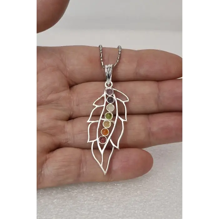 7 Çakra Taşlı Kolye Yaprak Motifli 236-C2