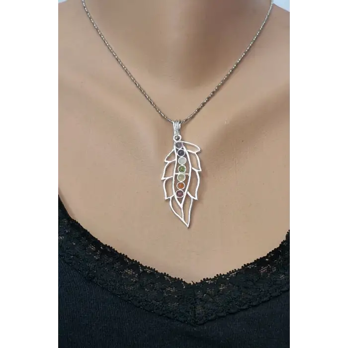 7 Çakra Taşlı Kolye Yaprak Motifli 236-C2