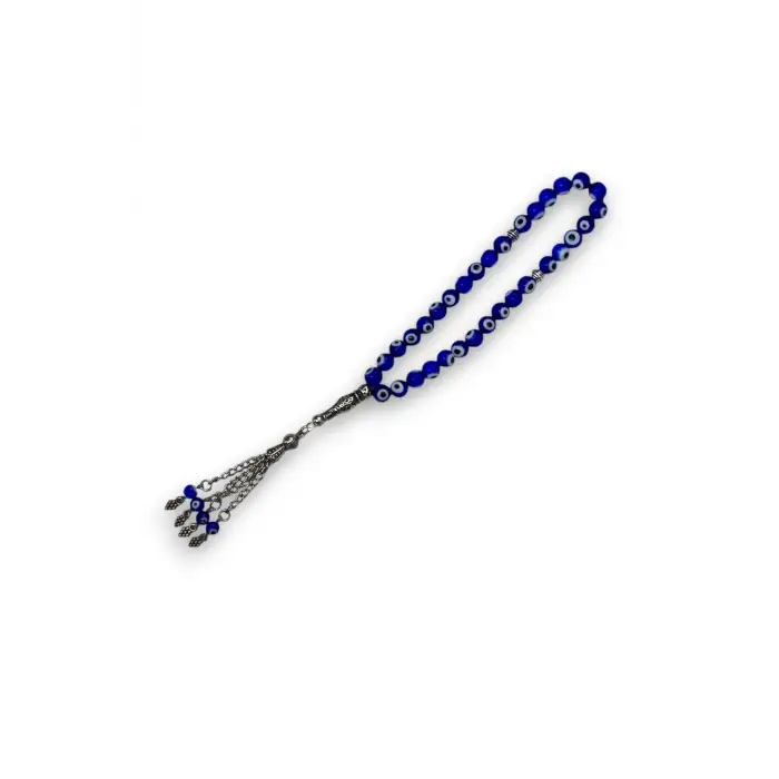 8 mm. Cam Nazar Boncuğu Tesbih - Mavi 109-1