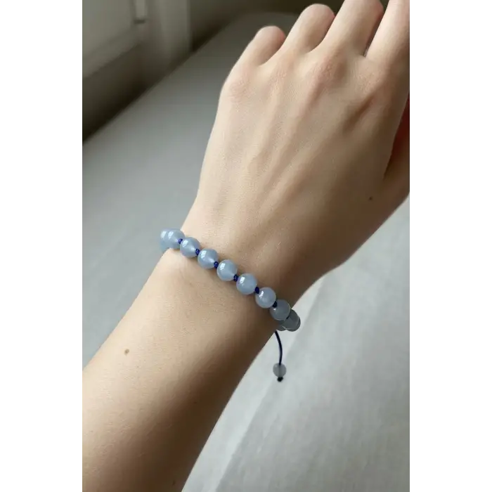 8 mm Doğal Anjelit Taşı Bileklik Makrome Ayarlı 517-2