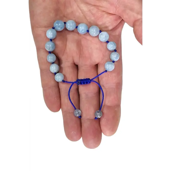 9 Mm Akuamarin Bileklik, Makrome Ayarlı 304-3