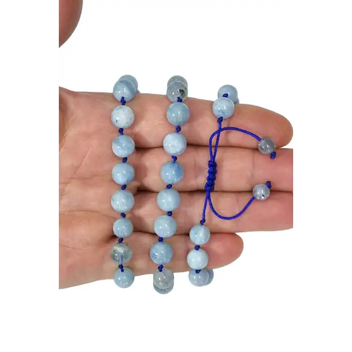 9 Mm Akuamarin Bileklik, Makrome Ayarlı 304-3