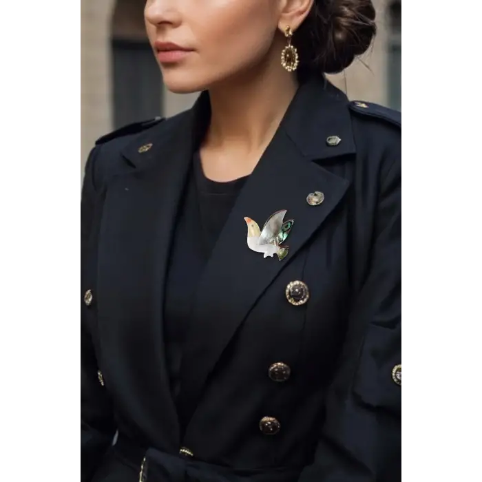 Abalon Shell Kuş Motifi Sedef Broş BR10-5