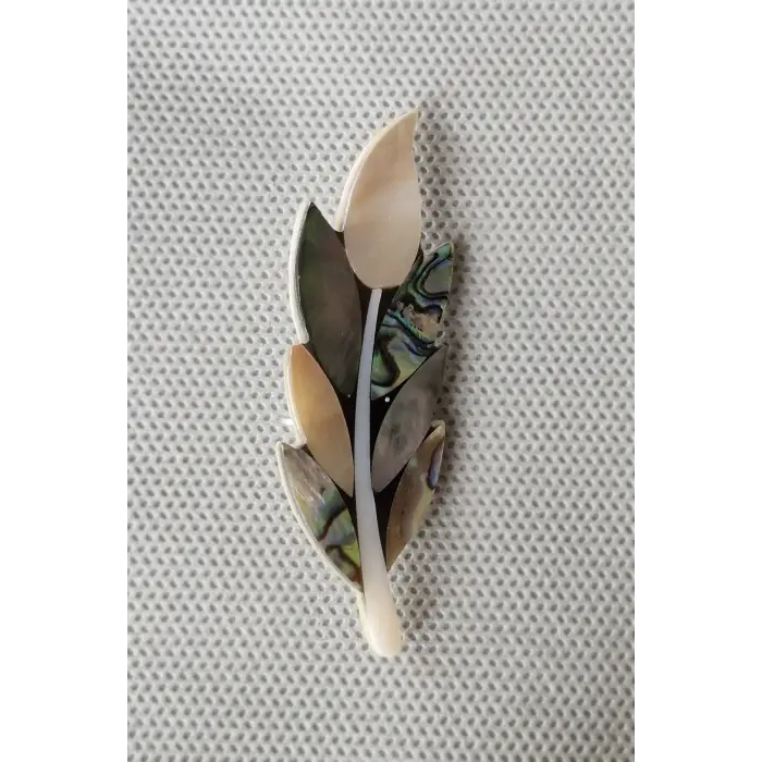 Abalon Shell Yaprak Motifi Sedef Broş BR10-4