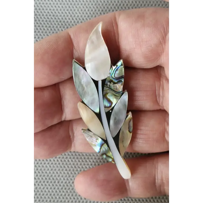 Abalon Shell Yaprak Motifi Sedef Broş BR10-4