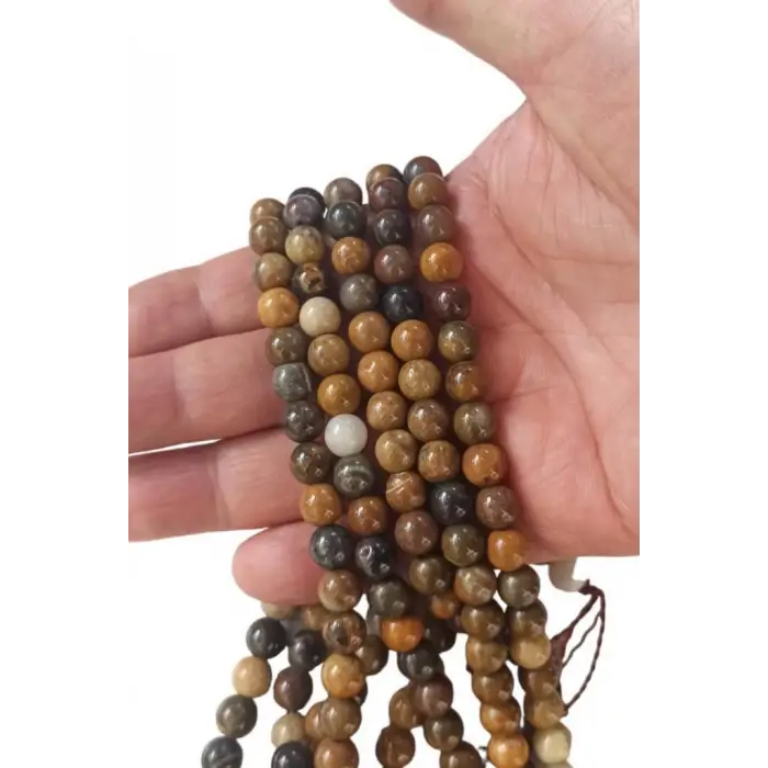 Ağaç Akik Dizi 8 mm. Küre Kesim 132-3