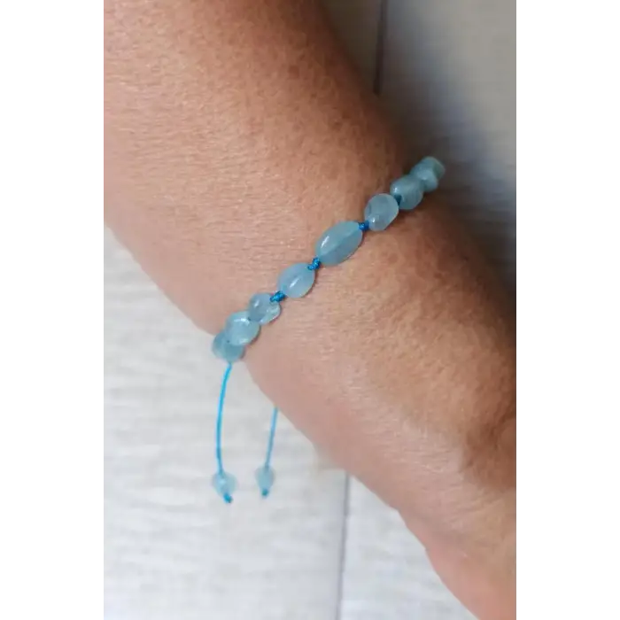 Akuamarin Bileklik, Makrome Ayarlı 655-2