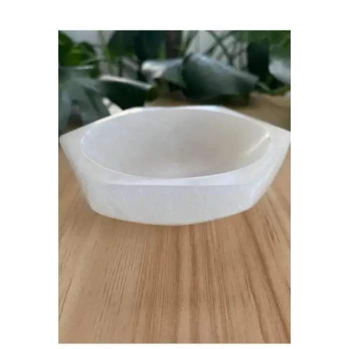 Altıgen Enerji Çanağı Beyaz Selenit Kase