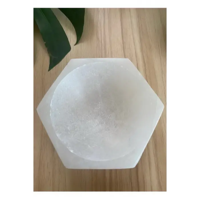 Altıgen Enerji Çanağı Beyaz Selenit Kase