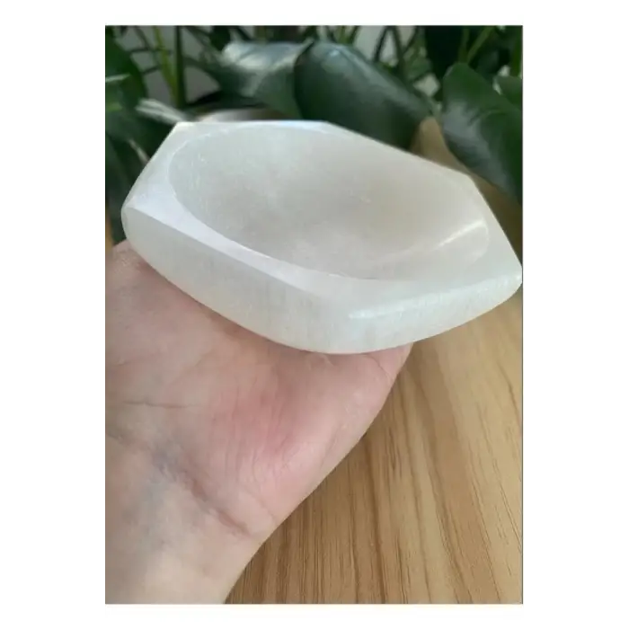 Altıgen Enerji Çanağı Beyaz Selenit Kase