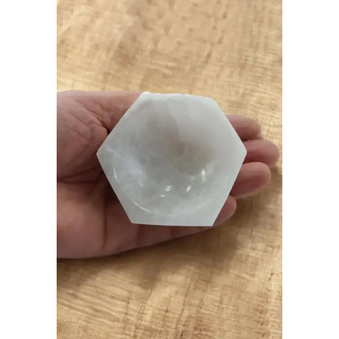 Altıgen Enerji Çanağı Beyaz Selenit Küçük Kase 8cm
