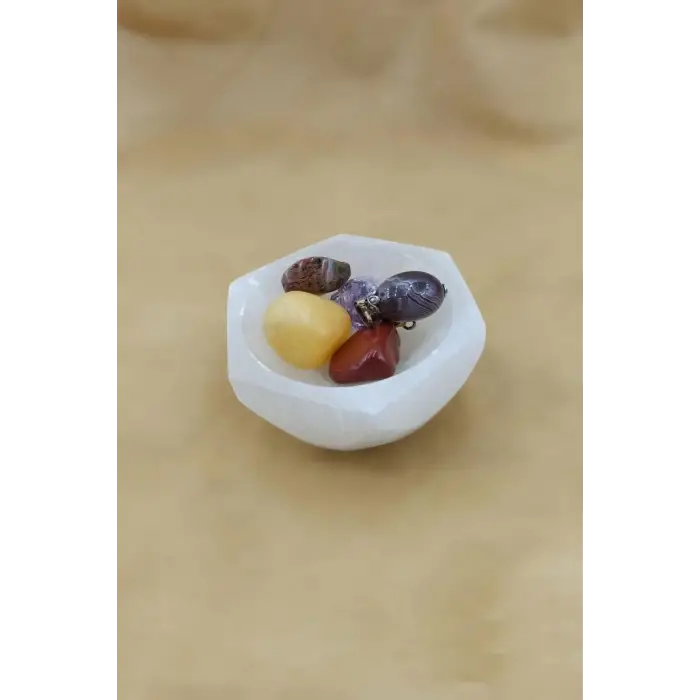 Altıgen Enerji Çanağı Beyaz Selenit Küçük Kase 8cm