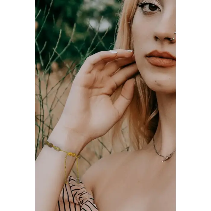 Altın Rutil Kuvars Bileklik, Makrome Ayarlı 550-2