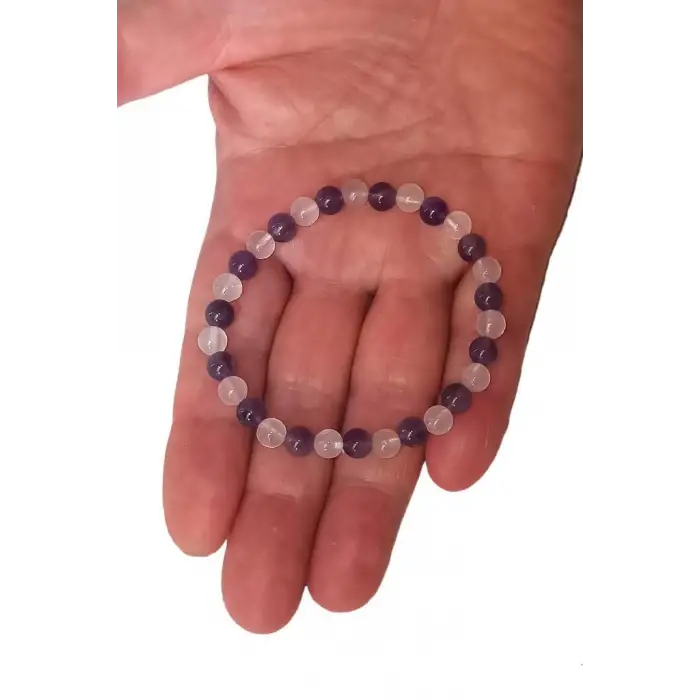 Ametist, Pembe Kuvars Bileklik 6mm Küre Kesim 559-1
