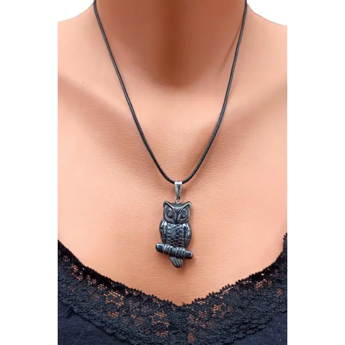 Baykuş Figürü Hematit Kolye 127-1