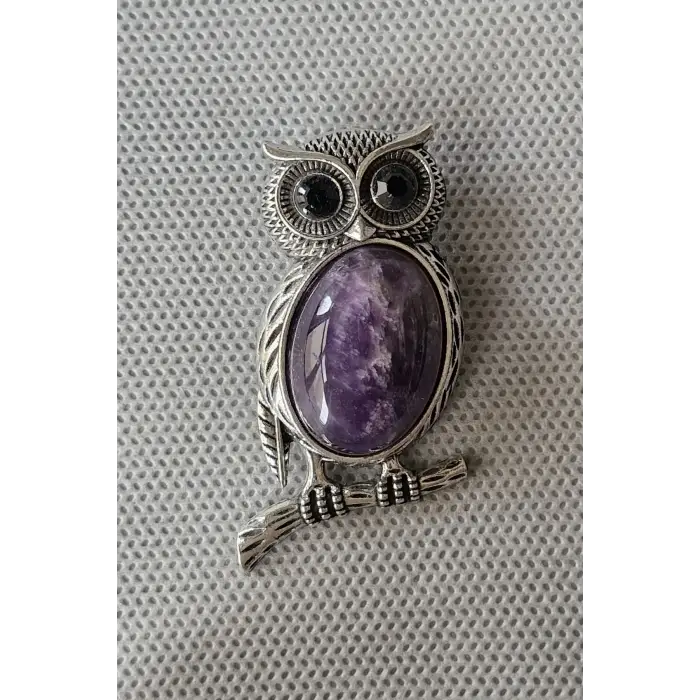Baykuş Motifi Ametist Broş BR10-8