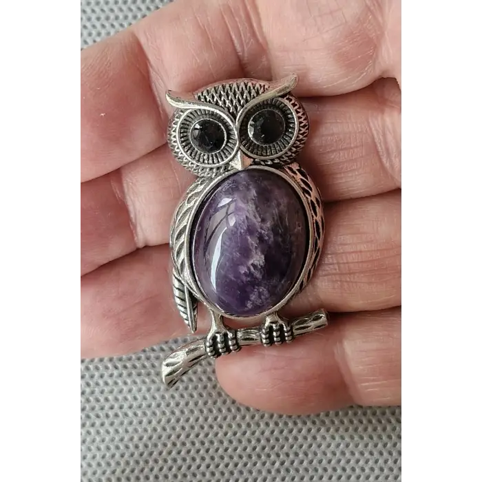 Baykuş Motifi Ametist Broş BR10-8