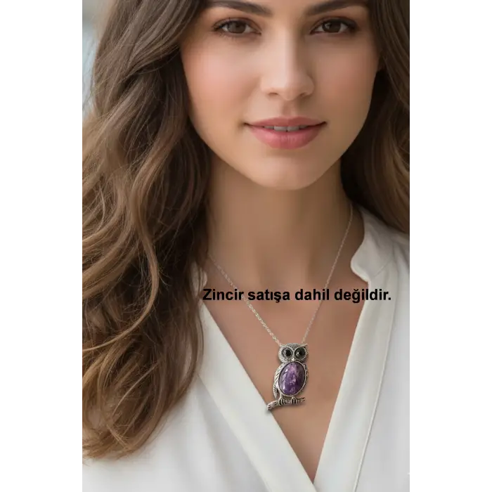 Baykuş Motifi Ametist Broş - Kolye BR10-8